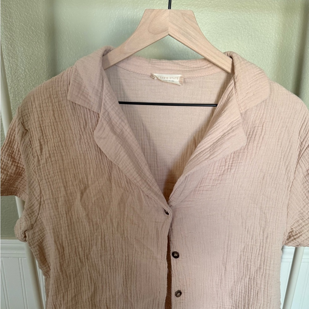 Altar'd State Short Sleeve Button Front Top in Blush Pink - Picture 4 of 7
